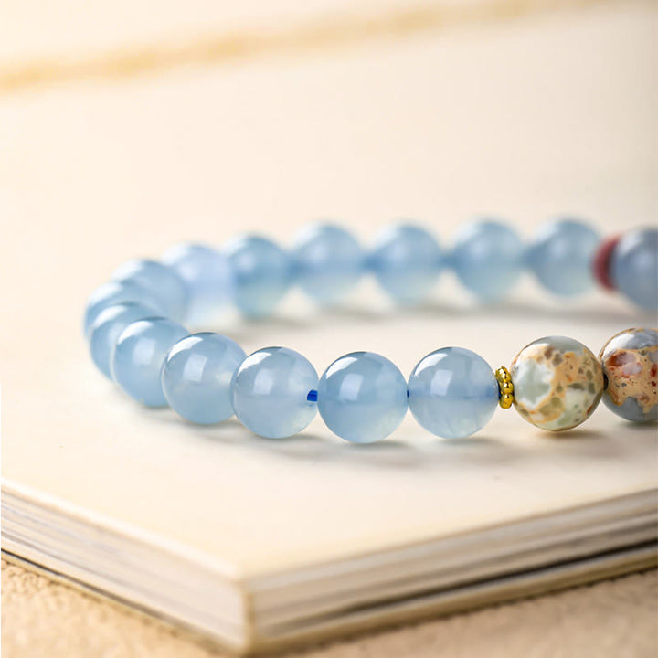 Buddha Stones Braccialetto curativo a forma di zampa di gatto con carattere Fu in calcedonio blu - image 6