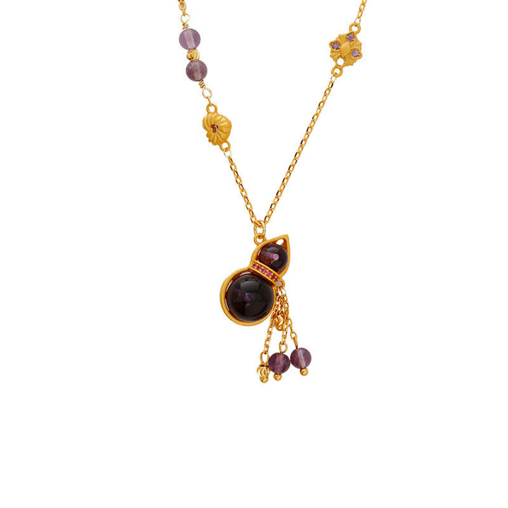 Buddha Stones Collana da meditazione con ciondolo a forma di zucca, nappa, ametista e catena in rame. - image 6