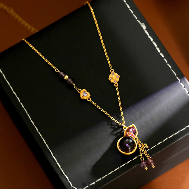 Buddha Stones Collana da meditazione con ciondolo a forma di zucca, nappa, ametista e catena in rame. - Zucca (Dimensioni del ciondolo: circa 3*1,4 cm) - image 1