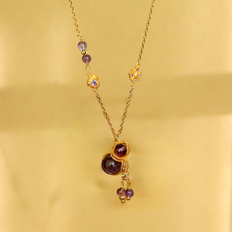 Buddha Stones Collana da meditazione con ciondolo a forma di zucca, nappa, ametista e catena in rame. - image 5