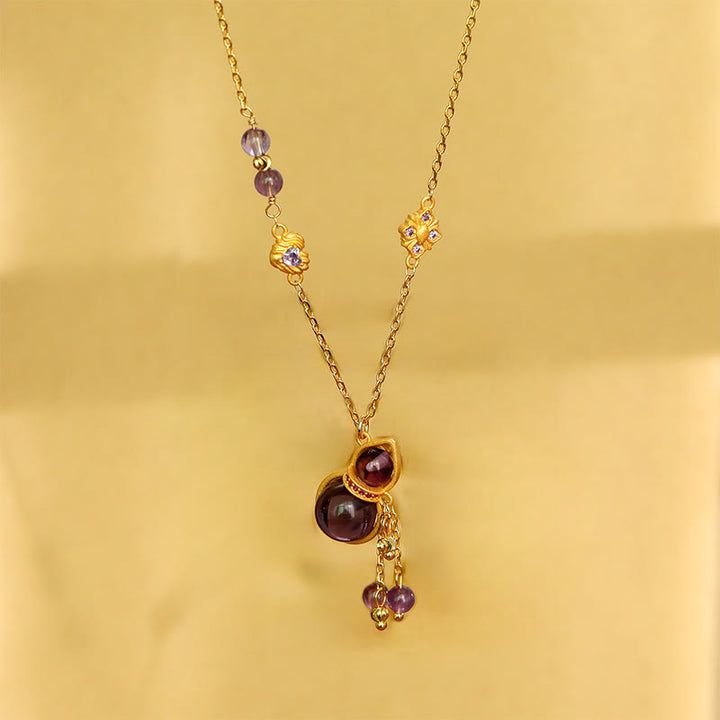 Buddha Stones Collana da meditazione con ciondolo a forma di zucca, nappa, ametista e catena in rame. - image 5