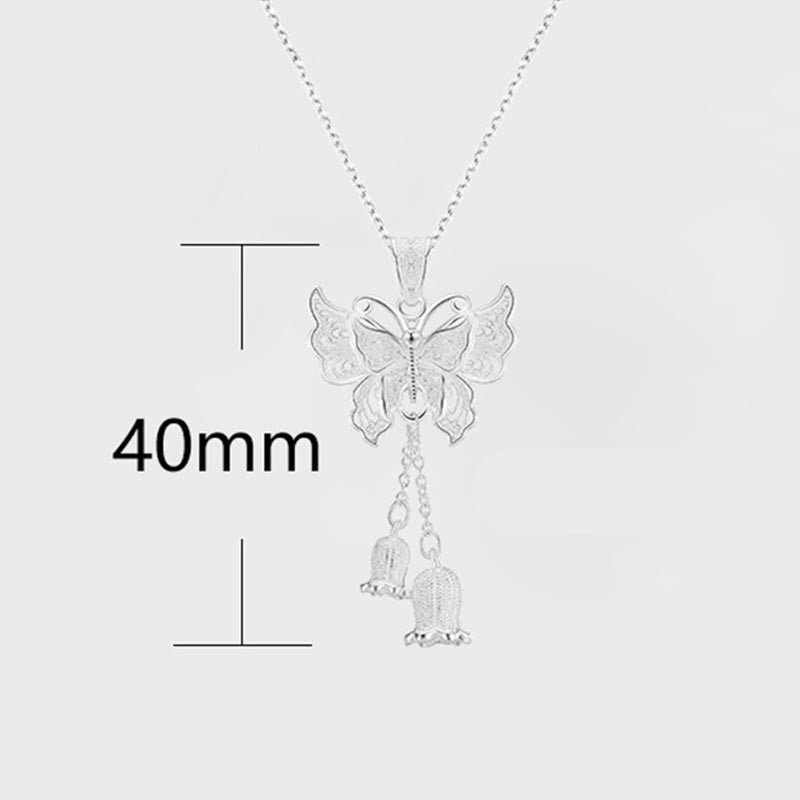 Buddha Stones Collana con ciondolo a forma di farfalla e mughetto in argento sterling 999, simbolo della libertà. - image 8