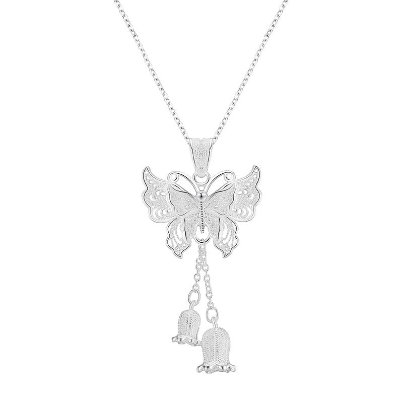 Buddha Stones Collana con ciondolo a forma di farfalla e mughetto in argento sterling 999, simbolo della libertà. - image 9
