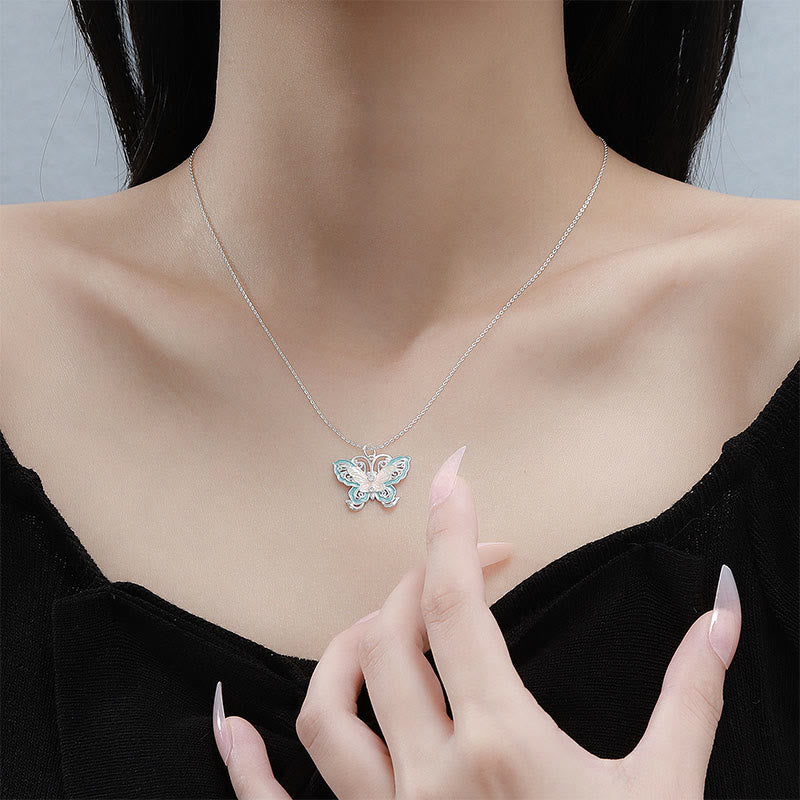 Buddha Stones Collana con ciondolo a forma di farfalla in argento sterling 999 con smalto blu e protezione. - image 4
