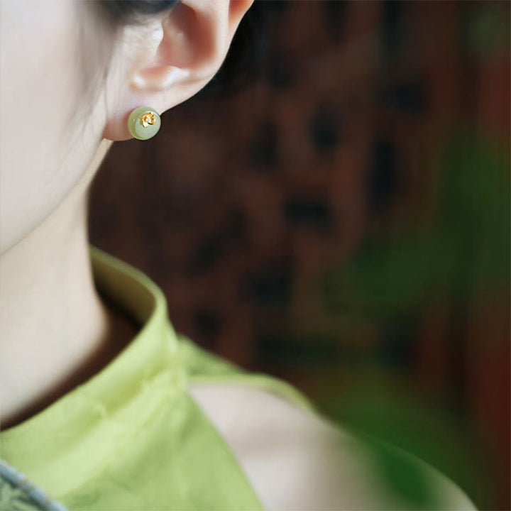 Buddha Stones Orecchini a forma di fiore in argento sterling 925 con giada ciano - image 10