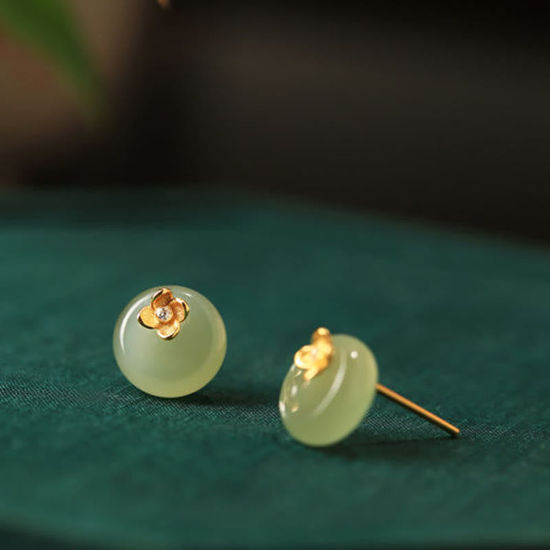 Buddha Stones Orecchini a forma di fiore in argento sterling 925 con giada ciano - image 1