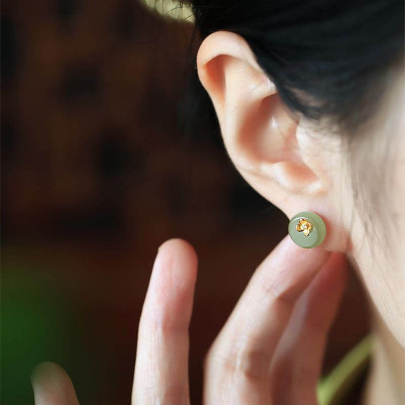 Buddha Stones Orecchini a forma di fiore in argento sterling 925 con giada ciano - image 4