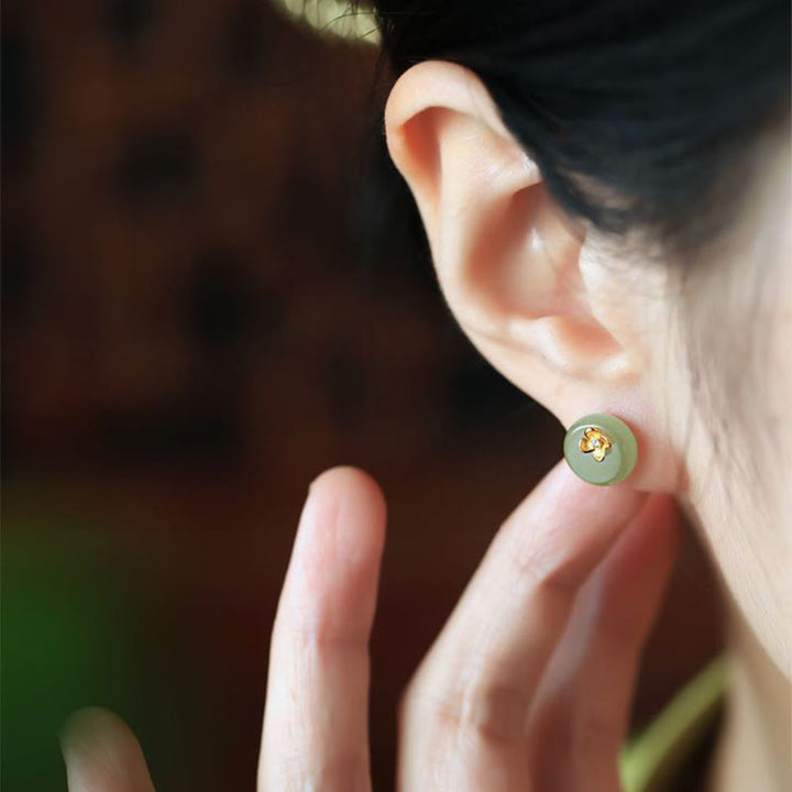 Buddha Stones Orecchini a forma di fiore in argento sterling 925 con giada ciano - image 4