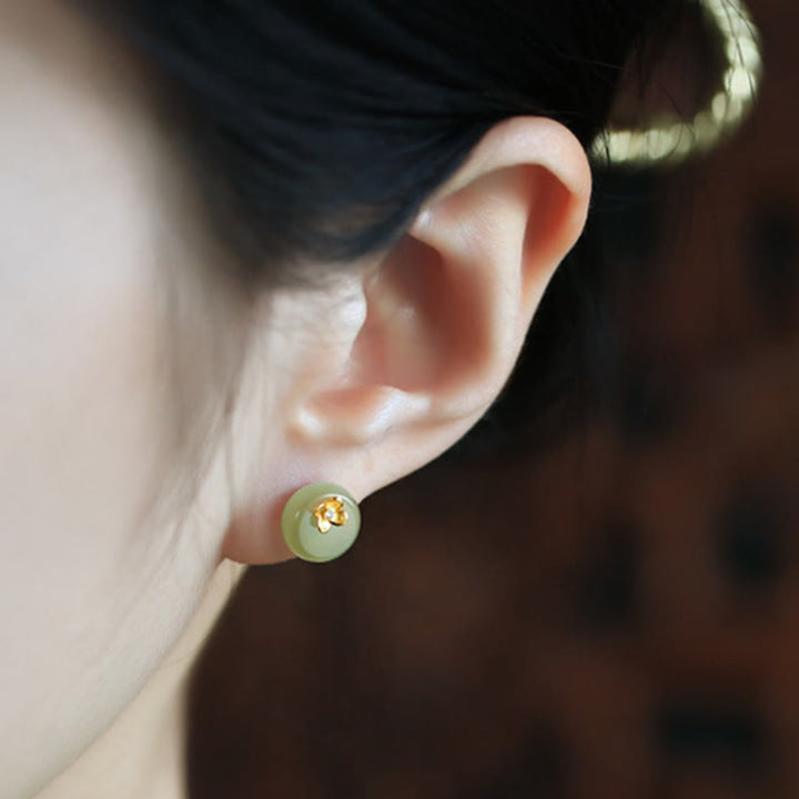 Buddha Stones Orecchini a forma di fiore in argento sterling 925 con giada ciano - image 9