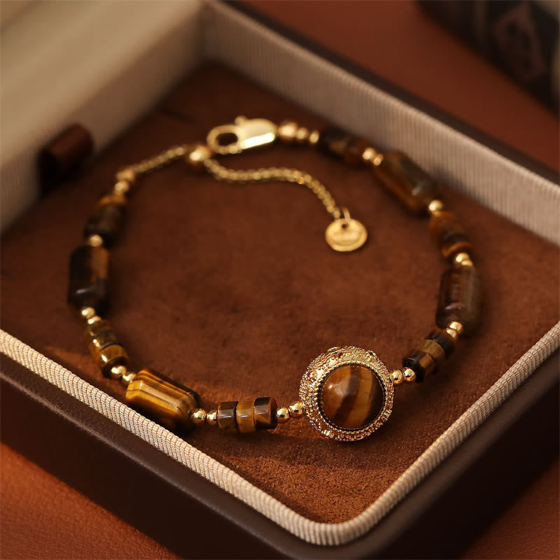 Buddha Stones Bracciale a catena rinforzata in occhio di tigre naturale per protezione e resistenza - Occhio di tigre (circonferenza del polso: 14-17 cm) - image 0