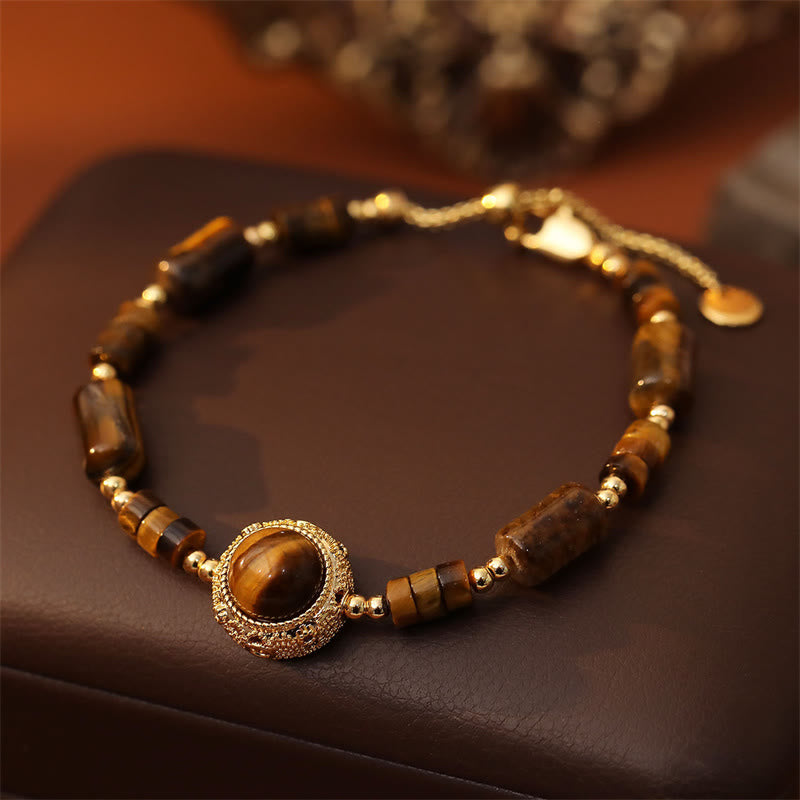 Buddha Stones Bracciale a catena rinforzata in occhio di tigre naturale per protezione e resistenza - image 1