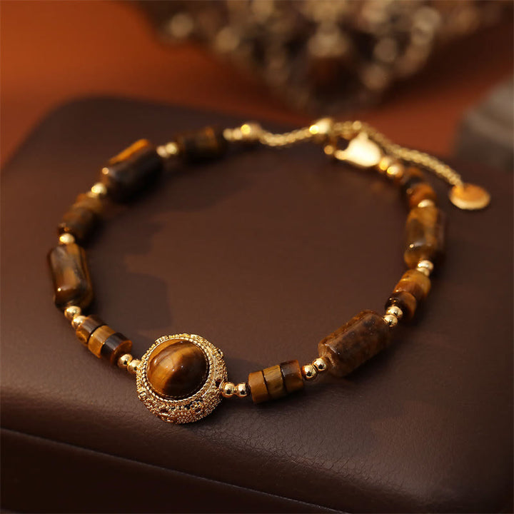 Buddha Stones Bracciale a catena rinforzata in occhio di tigre naturale per protezione e resistenza - image 1