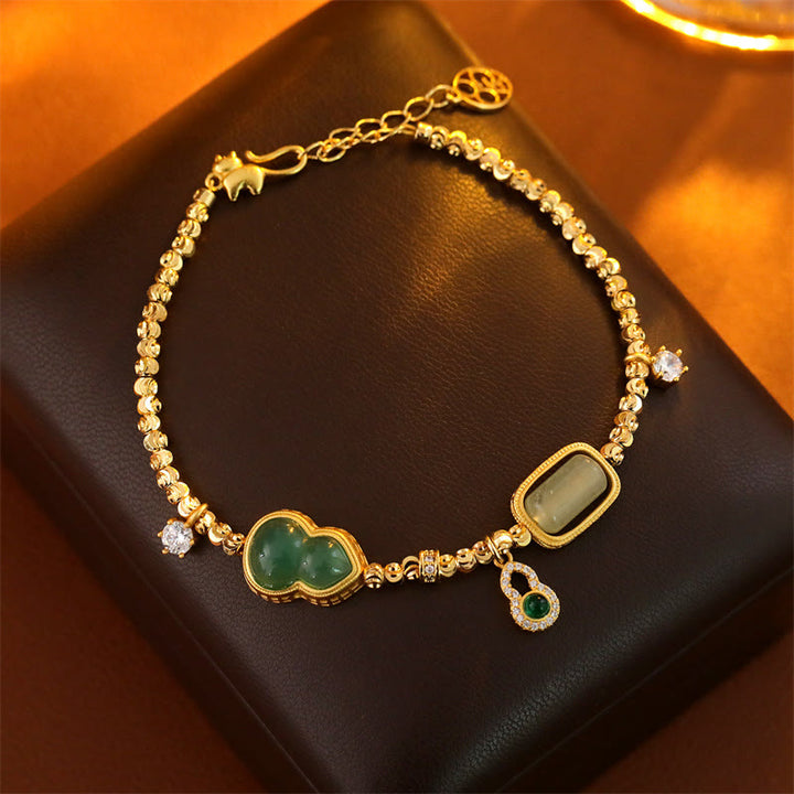 Buddha Stones Bracciale con catena di supporto in agata verde zucca, zirconi e perline di rame - Zucca (Circonferenza del polso: 14-17 cm) - image 0