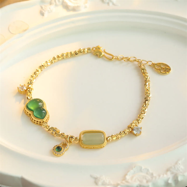 Buddha Stones Bracciale con catena di supporto in agata verde zucca, zirconi e perline di rame - image 1
