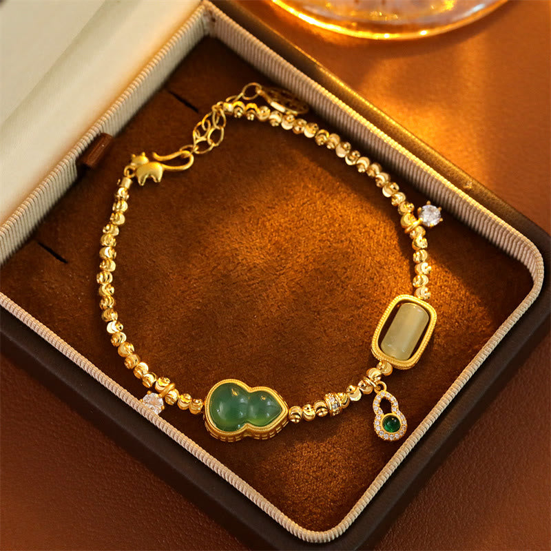 Buddha Stones Bracciale con catena di supporto in agata verde zucca, zirconi e perline di rame - image 3