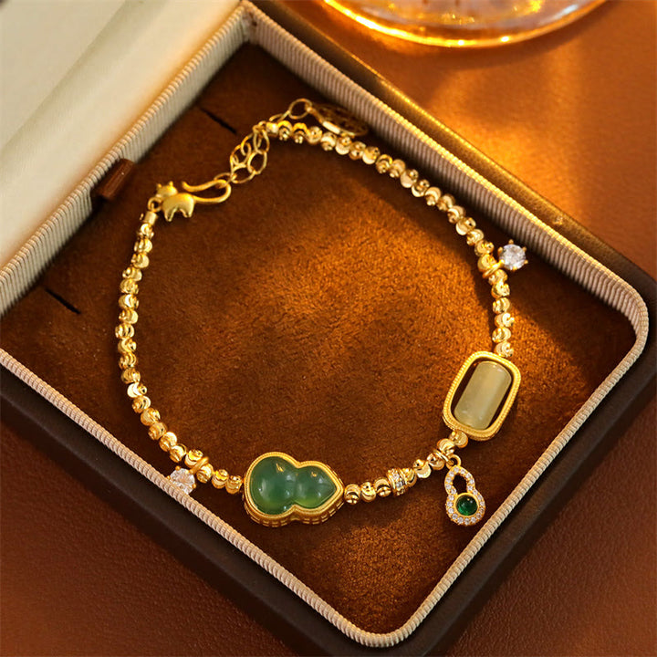 Buddha Stones Bracciale con catena di supporto in agata verde zucca, zirconi e perline di rame - image 3