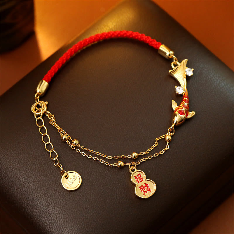 Buddha Stones Braccialetto portafortuna con ciondolo a forma di zucca e filo rosso, con pesci koi che attraggono la ricchezza. - image 1