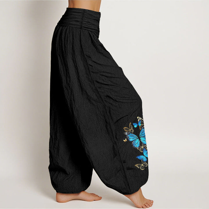 Buddha Stones Pantaloni harem da donna in cotone con fantasia a farfalle e elastico in vita. - image 1