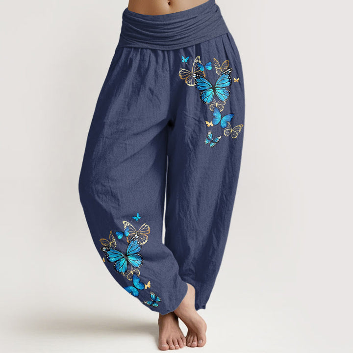 Buddha Stones Pantaloni harem da donna in cotone con fantasia a farfalle e elastico in vita. - Blu ardesia scuro - US16, UK/AU20, EU48 (3XL) - image 5