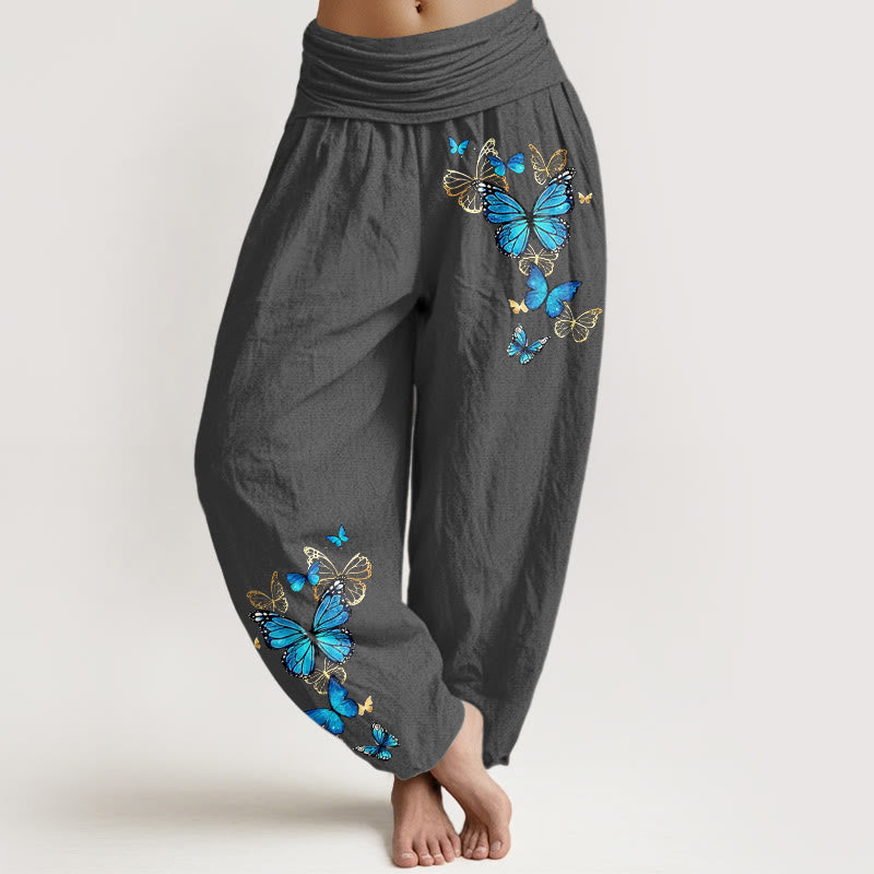 Buddha Stones Pantaloni harem da donna in cotone con fantasia a farfalle e elastico in vita. - Grigio tenue - US16, UK/AU20, EU48 (3XL) - image 8