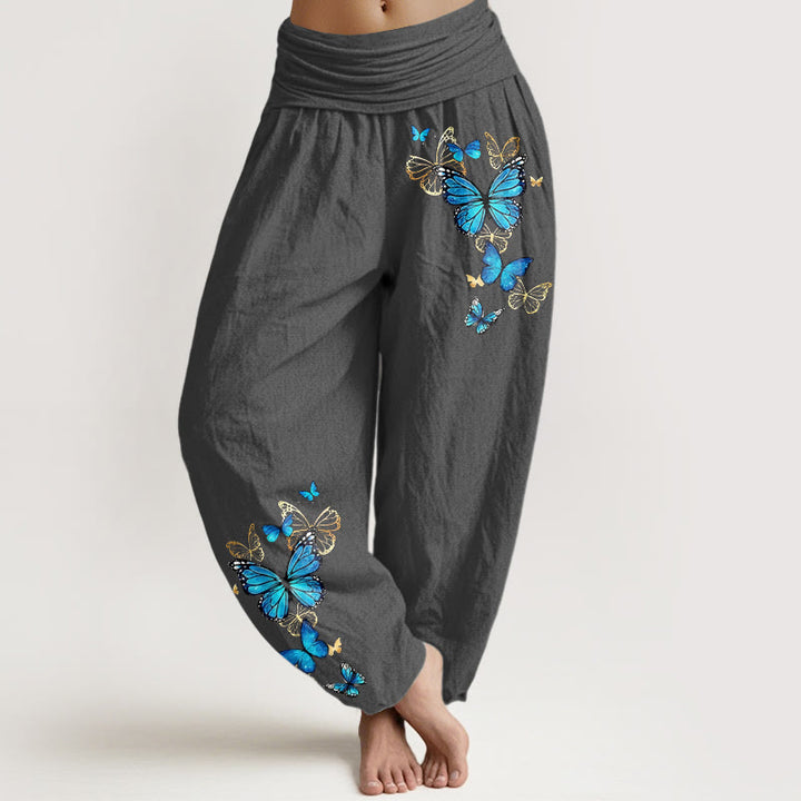 Buddha Stones Pantaloni harem da donna in cotone con fantasia a farfalle e elastico in vita. - Grigio tenue - US16, UK/AU20, EU48 (3XL) - image 8