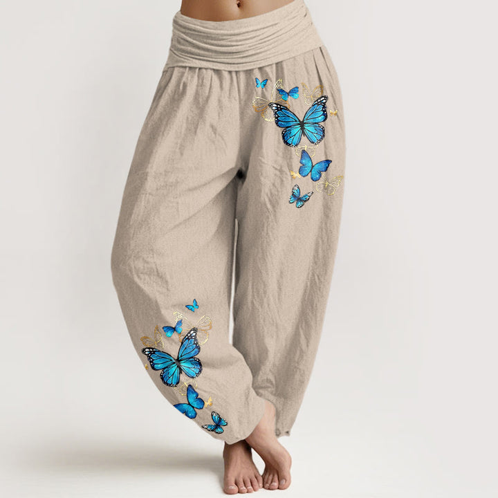 Buddha Stones Pantaloni harem da donna in cotone con fantasia a farfalle e elastico in vita. - Tan - US16, UK/AU20, EU48 (3XL) - image 11
