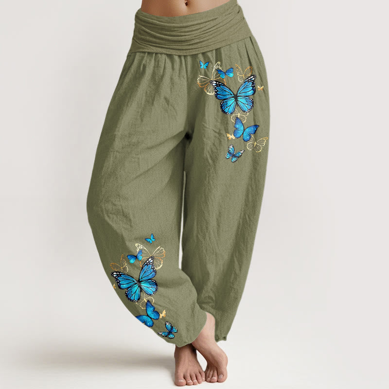 Buddha Stones Pantaloni harem da donna in cotone con fantasia a farfalle e elastico in vita. - Verde oliva - US16, UK/AU20, EU48 (3XL) - image 14