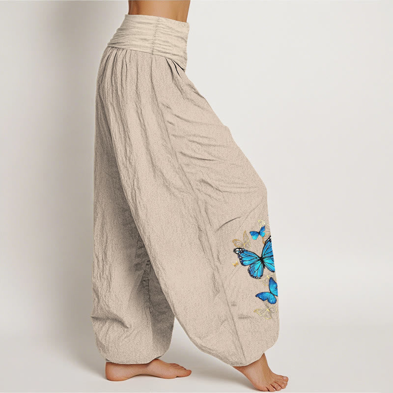 Buddha Stones Pantaloni harem da donna in cotone con fantasia a farfalle e elastico in vita. - image 12