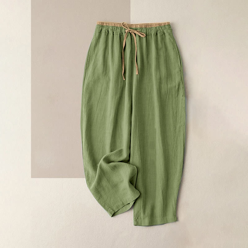 Pantaloni da donna con coulisse in cotone e lino casual tinta unita Buddha Stones con tasche - Verde chiaro - Velluto a coste · Foderato in pile - US16, UK/AU20, EU48 (3XL) - image 7