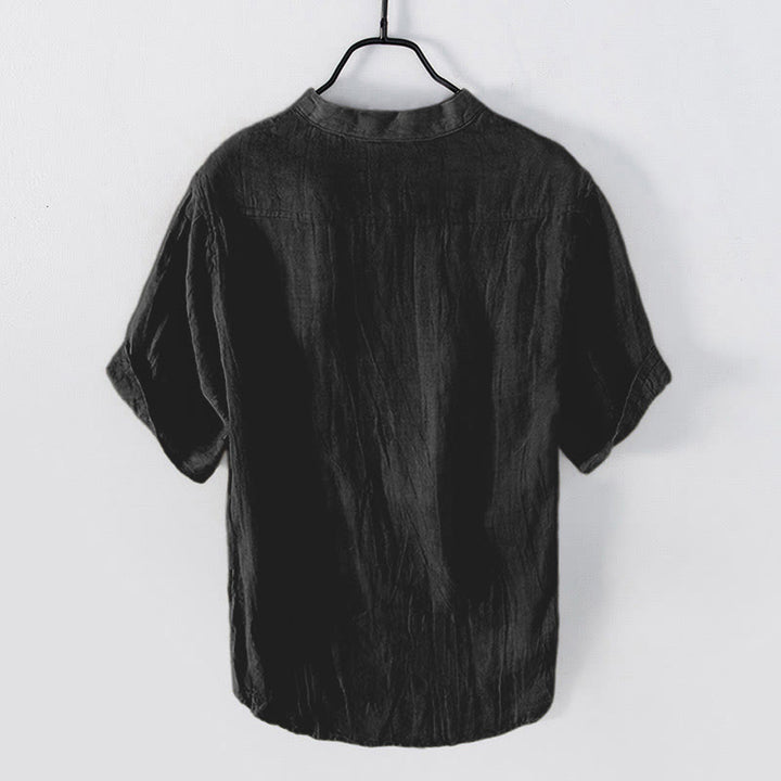 Camicia a maniche corte con bottoni a tinta unita Buddha Stones in cotone e lino per uomo - image 22