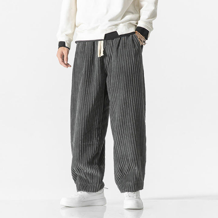 Pantaloni harem da uomo in velluto a coste con coulisse e tasche, stile retrò invernale, modello Buddha Stones - Grigio - US/UK/AU50, EU60 (5XL) - image 0