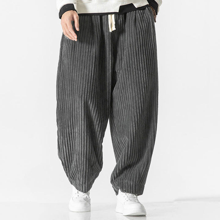 Pantaloni harem da uomo in velluto a coste con coulisse e tasche, stile retrò invernale, modello Buddha Stones - image 2