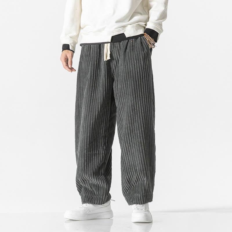 Pantaloni harem da uomo in velluto a coste con coulisse e tasche, stile retrò invernale, modello Buddha Stones - Grigio - US/UK/AU50, EU60 (5XL) - image 0