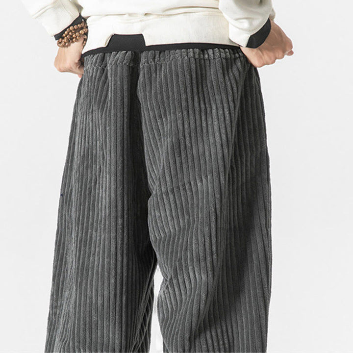 Pantaloni harem da uomo in velluto a coste con coulisse e tasche, stile retrò invernale, modello Buddha Stones - image 7