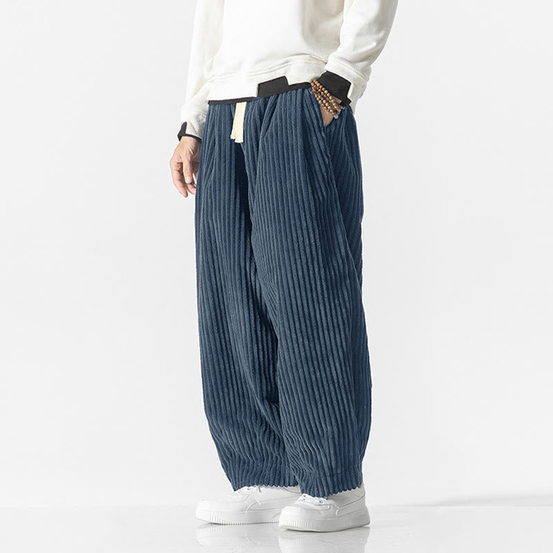 Pantaloni harem da uomo in velluto a coste con coulisse e tasche, stile retrò invernale, modello Buddha Stones - image 16