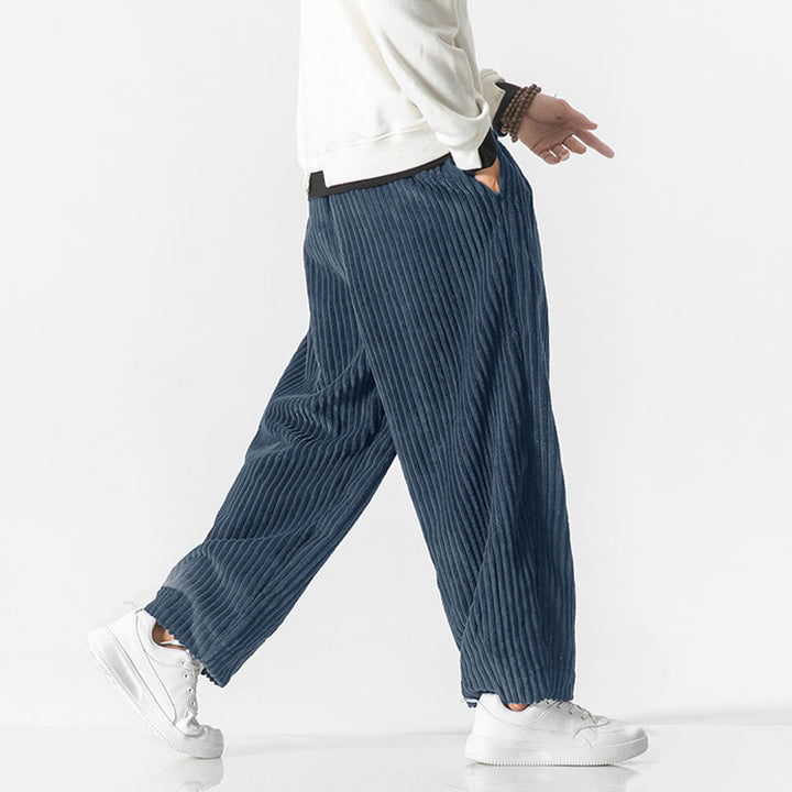 Pantaloni harem da uomo in velluto a coste con coulisse e tasche, stile retrò invernale, modello Buddha Stones - image 17