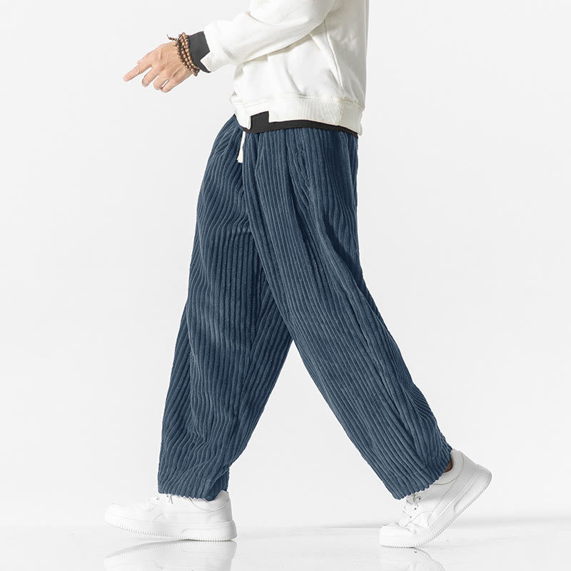 Pantaloni harem da uomo in velluto a coste con coulisse e tasche, stile retrò invernale, modello Buddha Stones - image 14