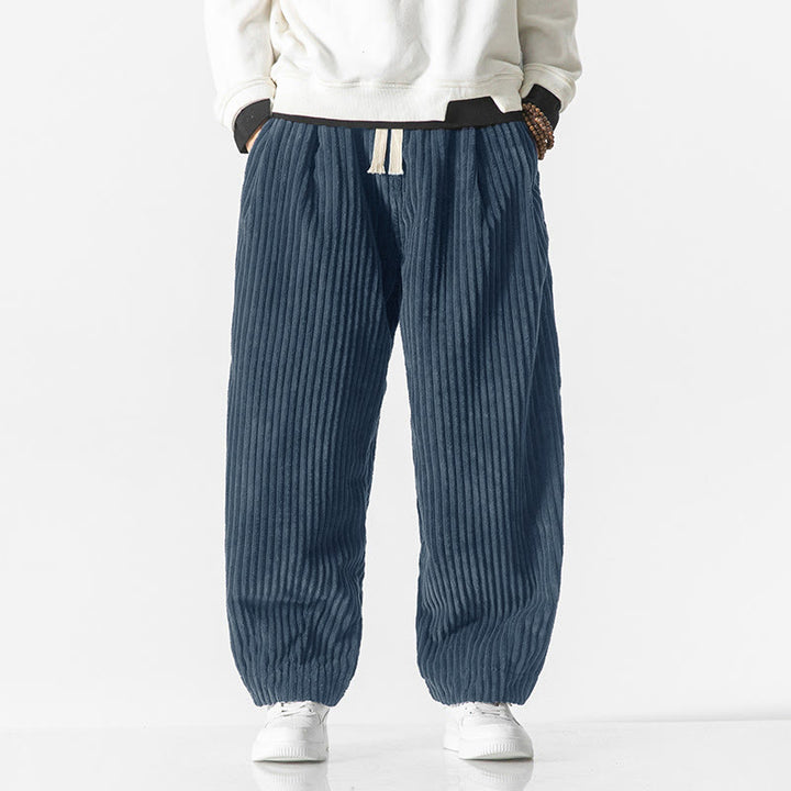 Pantaloni harem da uomo in velluto a coste con coulisse e tasche, stile retrò invernale, modello Buddha Stones - SteelBlue - US/UK/AU50, EU60 (5XL) - image 13
