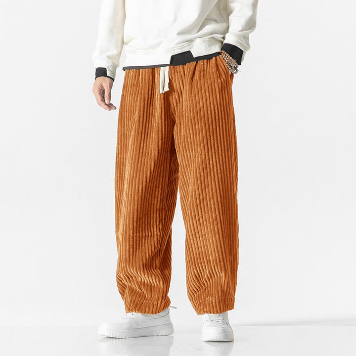 Pantaloni harem da uomo in velluto a coste con coulisse e tasche, stile retrò invernale, modello Buddha Stones - image 20