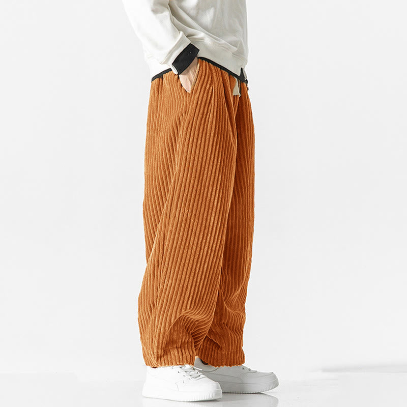 Pantaloni harem da uomo in velluto a coste con coulisse e tasche, stile retrò invernale, modello Buddha Stones - image 21
