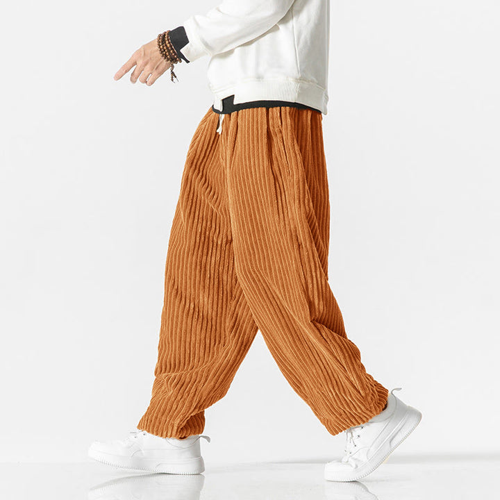 Pantaloni harem da uomo in velluto a coste con coulisse e tasche, stile retrò invernale, modello Buddha Stones - image 19