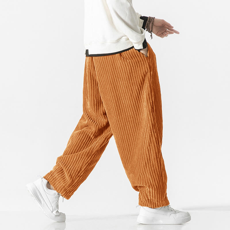 Pantaloni harem da uomo in velluto a coste con coulisse e tasche, stile retrò invernale, modello Buddha Stones - image 23