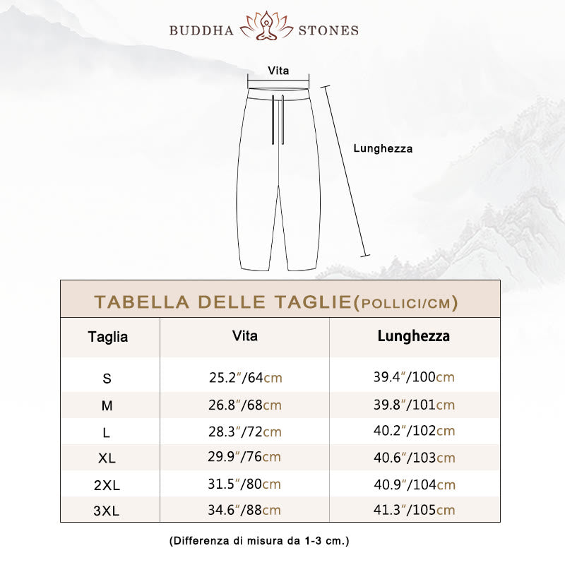 Pantaloni da donna con coulisse in cotone e lino casual tinta unita Buddha Stones con tasche - image 3