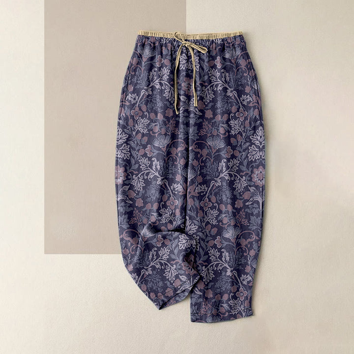 Buddha Stones Pantaloni da donna in cotone casual con elastico in vita e motivo floreale a foglie e viticci, con tasche. - Cardo - US16, UK/AU20, EU48 (3XL) - image 5