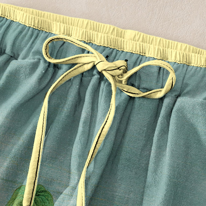 Buddha Stones Pantaloni da donna in puro cotone con elastico in vita e tasche, fantasia paesaggistica naturale. - image 1
