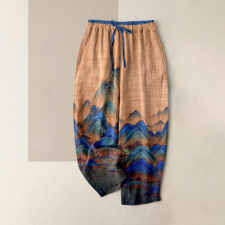 Buddha Stones Pantaloni da donna in puro cotone con elastico in vita e tasche, fantasia paesaggistica naturale. - Legno robusto - US16, UK/AU20, EU48 (3XL) - image 4