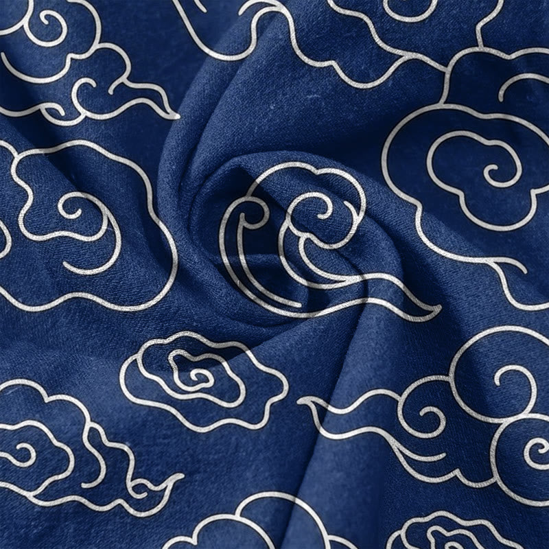 Buddha Stones Pantaloni da donna in puro cotone, casual, con motivo nuvole di buon auspicio, vita elasticizzata e tasche. - image 2