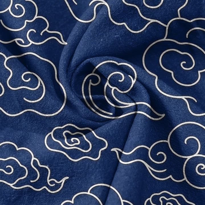 Buddha Stones Pantaloni da donna in puro cotone, casual, con motivo nuvole di buon auspicio, vita elasticizzata e tasche. - image 2