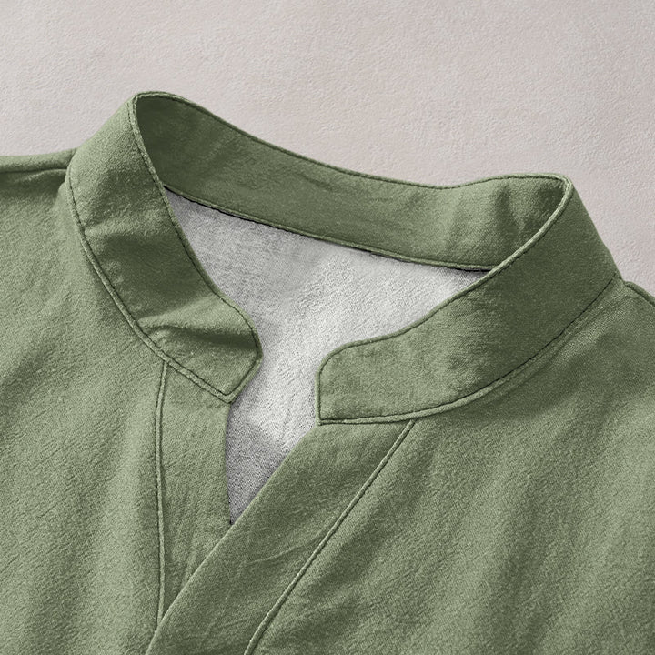 Buddha Stones Camicia da uomo a maniche corte con mezza abbottonatura, in cotone, con semplice motivo a sole e bambù rossi. - image 2