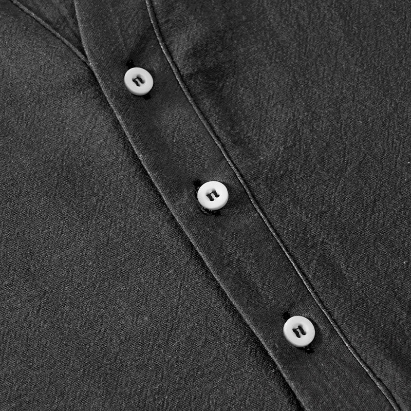 Buddha Stones Camicia da uomo a maniche corte con mezzo bottone e motivo a onde e gru in cotone - image 3